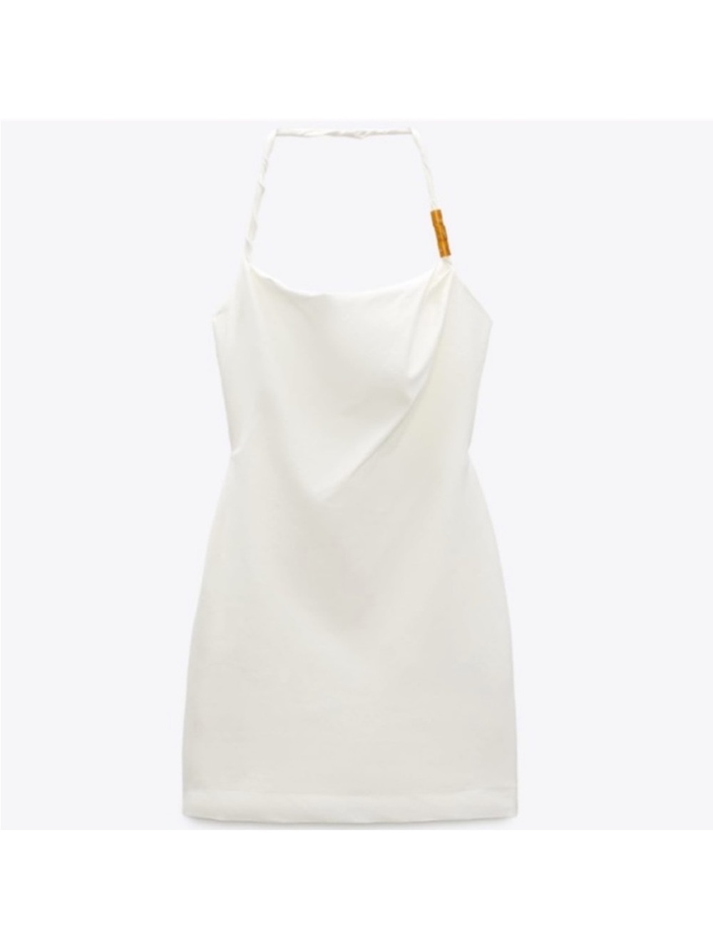 Zara White Halter Mini Dress with Twist Strap Detail